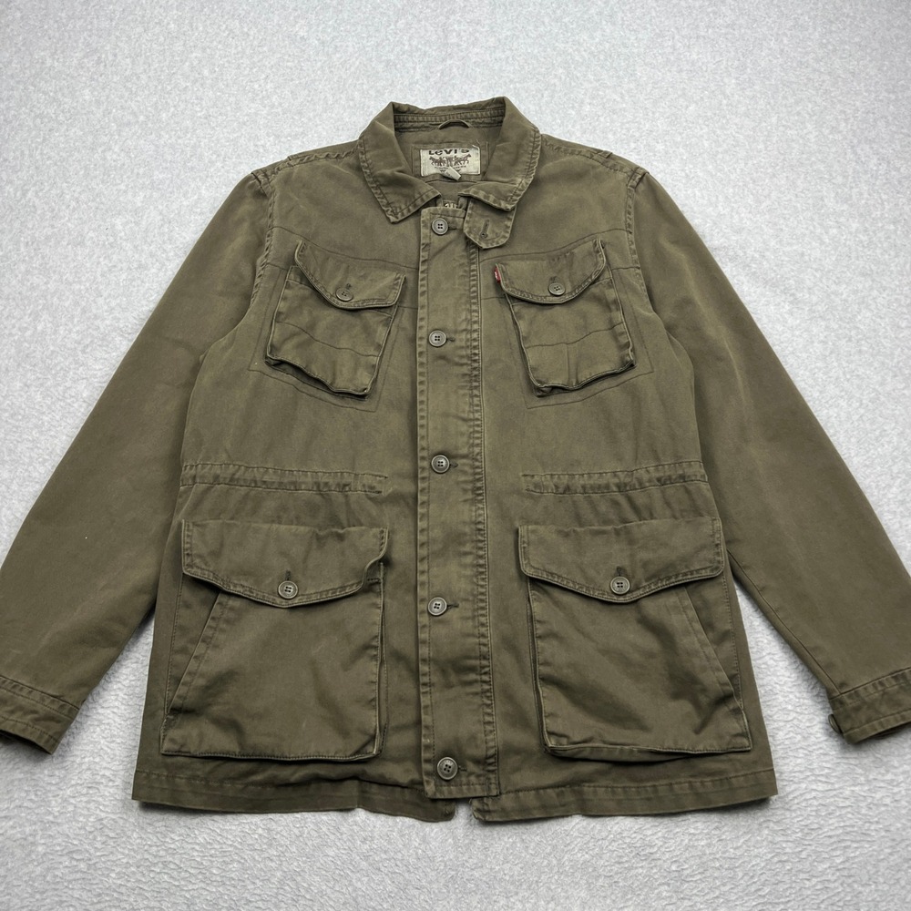 Levi's Military Field Jacket Mens XL Olive Green Button Front Utility M65 Cargo